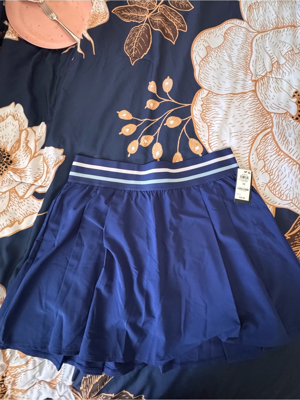 Ideology Navy Blue Circle Skirt with Striped Elastic Waistband